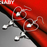 925 Silver Four Heart Long Drop Earrings Romantic Wedding Party Jewelry