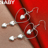 925 Silver Four Heart Long Drop Earrings Romantic Wedding Party Jewelry