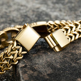Punk Skull Bracelet Stainless Steel Metal Braided Double Buckle