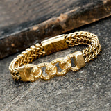 Punk Skull Bracelet Stainless Steel Metal Braided Double Buckle