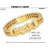 Punk Skull Bracelet Stainless Steel Metal Braided Double Buckle