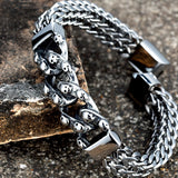 Punk Skull Bracelet Stainless Steel Metal Braided Double Buckle
