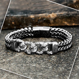 Punk Skull Bracelet Stainless Steel Metal Braided Double Buckle