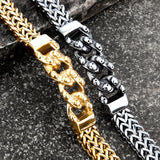 Punk Skull Bracelet Stainless Steel Metal Braided Double Buckle