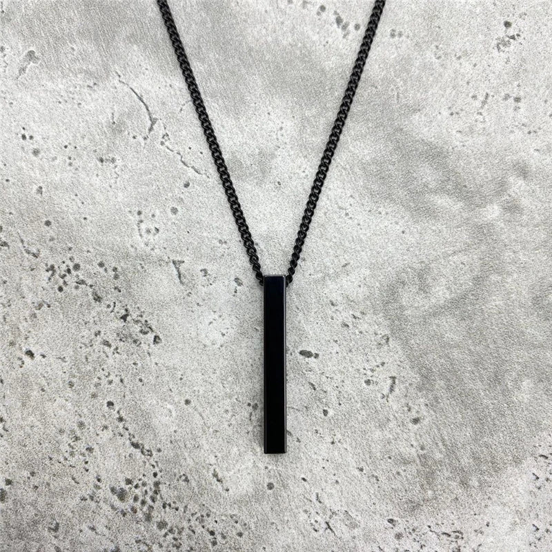 Rectangle Pendant Necklace Men Stainless Steel Cuban Chain