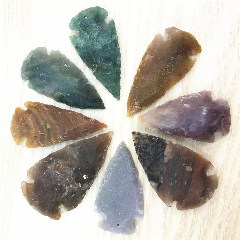 Indian Agates Charm Pendant for Necklace Arrow Head Natural Stone 6pcs