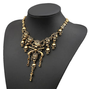 Vintage Halloween Party Skull Pendant Choker Necklace Gold/Silver Jewelry