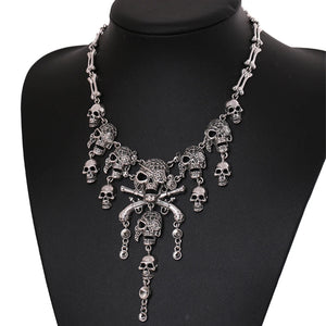 Vintage Halloween Party Skull Pendant Choker Necklace Gold/Silver Jewelry