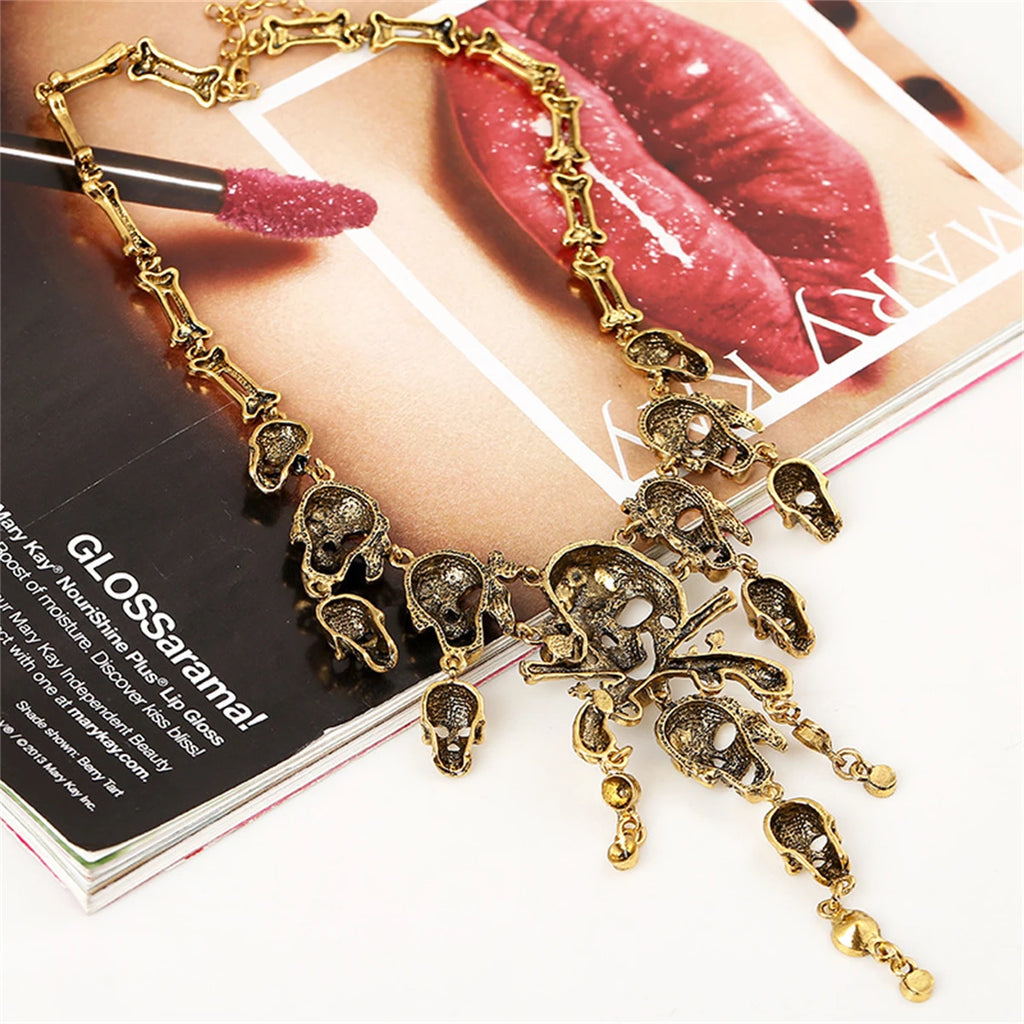 Vintage Halloween Party Skull Pendant Choker Necklace Gold/Silver Jewelry
