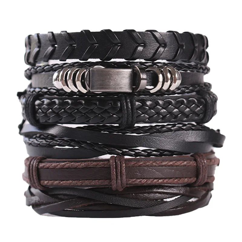 Vintage Men's Leather Bracelet Charm Hand Rope Bracelet for Men