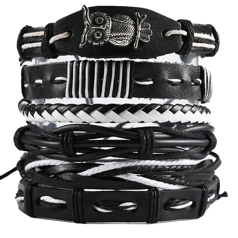 Vintage Men's Leather Bracelet Charm Hand Rope Bracelet for Men