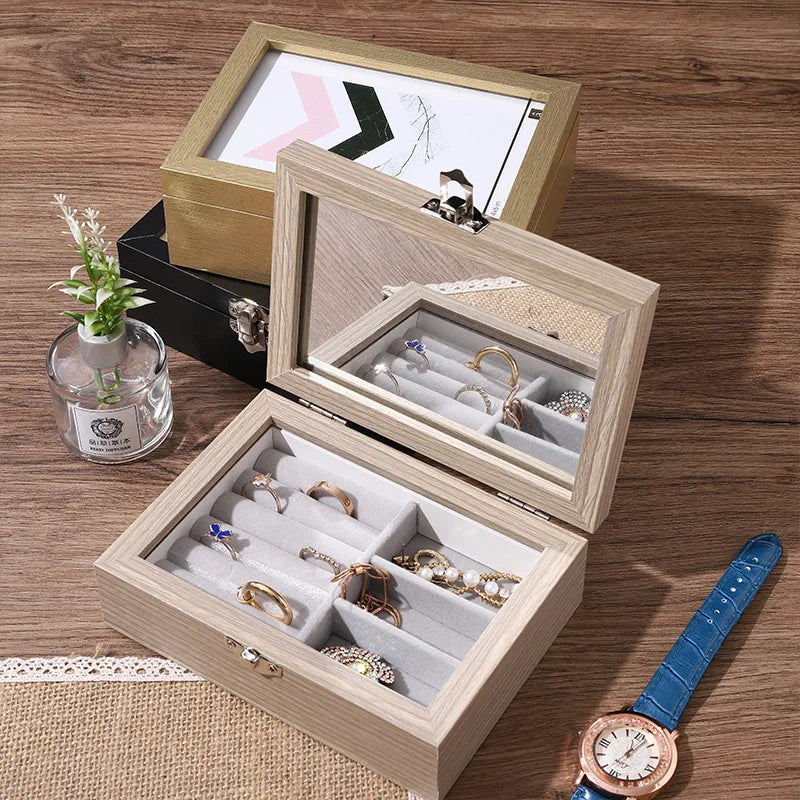 Vintage Wooden Jewelry Display Organizer Box Tray Holder
