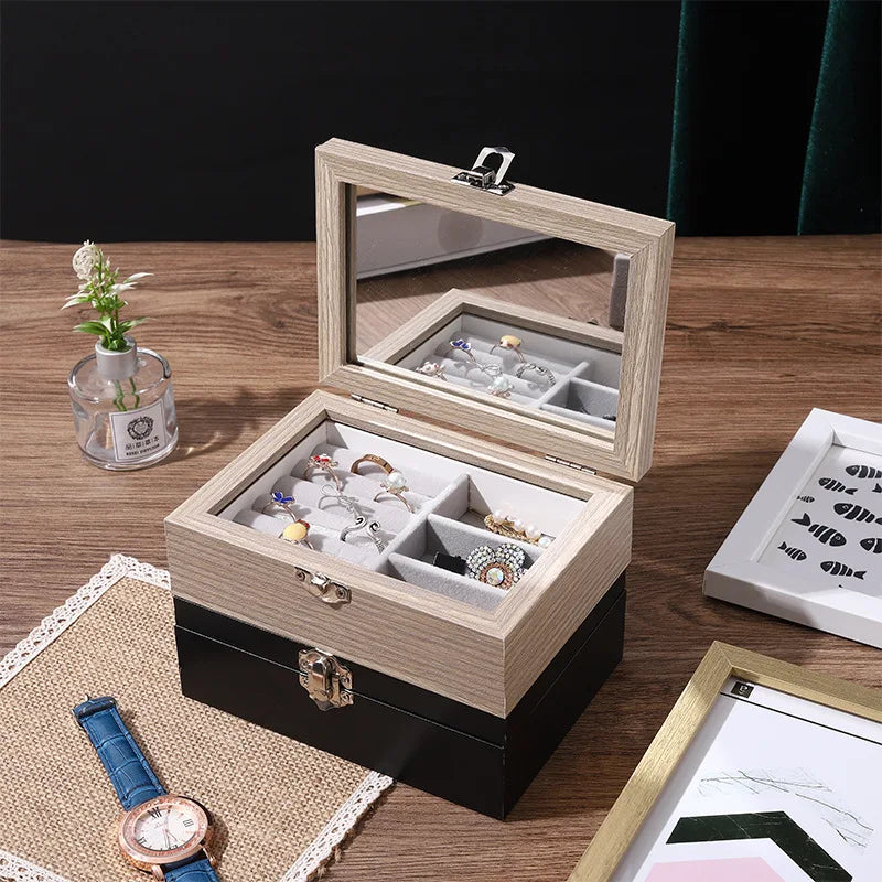 Vintage Wooden Jewelry Display Organizer Box Tray Holder