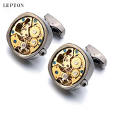 Stainless Steel Steampunk Gear Watch Mechanism Cufflinks