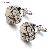 Stainless Steel Steampunk Gear Watch Mechanism Cufflinks