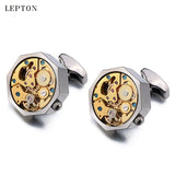 Stainless Steel Steampunk Gear Watch Mechanism Cufflinks