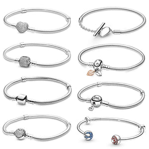 925 Sterling Silver Heart Snake Chain Bracelet for Women