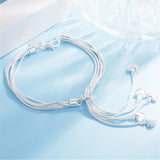 925 Silver Tassel Heart Snake Chain Bracelet Wedding Fine Jewelry
