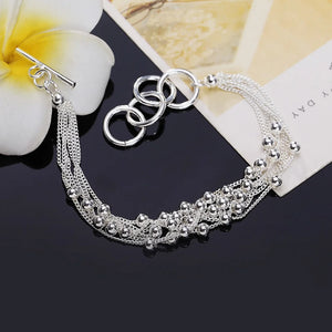 925 Silver Five-line Tassel Beads Chain Bracelet for Women