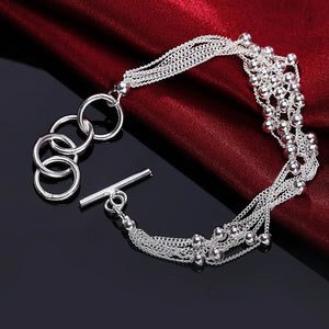 925 Silver Five-line Tassel Beads Chain Bracelet for Women