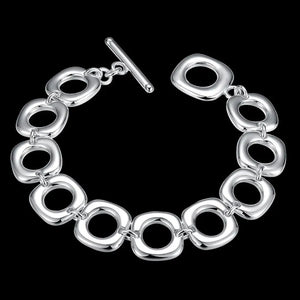 Hot Square Circle Chain 925 Sterling Silver Bracelets Wedding Party Jewelry