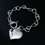 925 Sterling Silver Love Heart Frame Pendant Bracelets for Women Party Wedding
