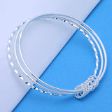 925 Sterling Silver Three Circles Bangles Bracelets for Women Wedding Jewelry