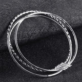 925 Sterling Silver Three Circles Bangles Bracelets for Women Wedding Jewelry