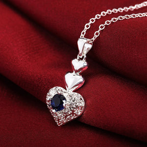 925 Silver Crystal Heart Pendant Necklace Women Wedding Party Jewelry