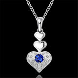 925 Silver Crystal Heart Pendant Necklace Women Wedding Party Jewelry