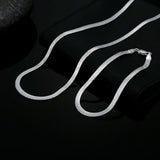 925 Silver 4MM Flat Chain Bracelet Necklace Set for Women