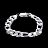 925 Sterling Silver 12MM Chain Bracelet Wedding Party Fine Jewelry