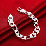925 Sterling Silver 12MM Chain Bracelet Wedding Party Fine Jewelry
