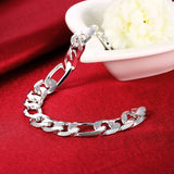 925 Sterling Silver 12MM Chain Bracelet Wedding Party Fine Jewelry