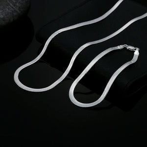 Sterling Silver 4MM Blade Chain Bracelet Necklace Set