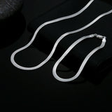 Sterling Silver 4MM Blade Chain Bracelet Necklace Set