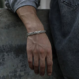 925 Silver Twisted Woven Bracelet Retro Opening Bangle