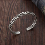 925 Silver Twisted Woven Bracelet Retro Opening Bangle
