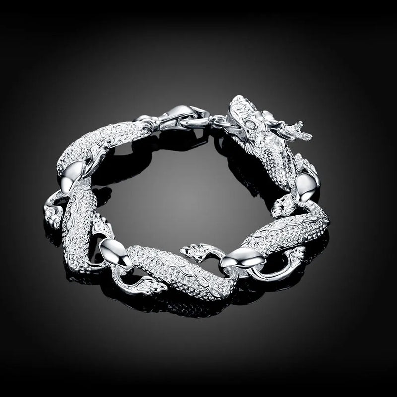 Dragon 925 Sterling Silver Bracelet for Men Women Wedding Party Jewelry