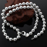 925 Silver Classic 8MM Beads Necklace for Party Wedding Jewelry