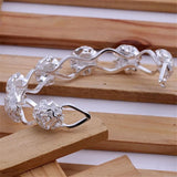 Hot Rose Flower Bangles 925 Sterling Silver Cuff Bracelets