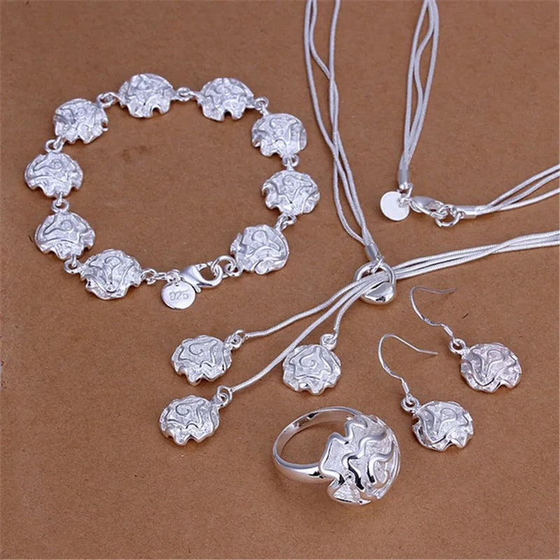 925 Silver Rose Flower Jewelry Set for Women