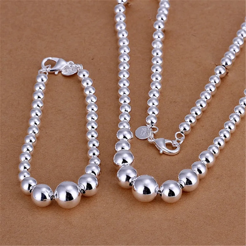 925 Silver Buddha Beads Bracelet Necklace Set for Party Wedding