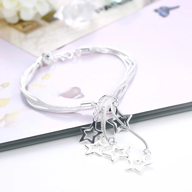 925 Silver Tassel Star Pendant Bracelet for Woman