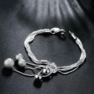 925 Silver Frosted Beads Bracelet Elegant Wedding Jewelry