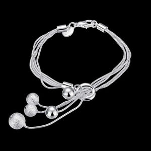 925 Silver Frosted Beads Bracelet Elegant Wedding Jewelry