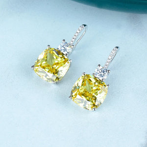 Yellow Square Stud Earrings Zircon Banquet Jewelry