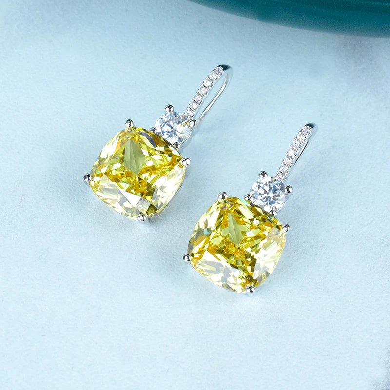 Yellow Square Stud Earrings Zircon Banquet Jewelry