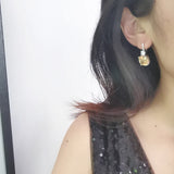 Yellow Square Stud Earrings Zircon Banquet Jewelry