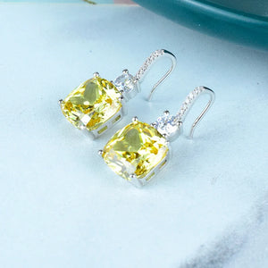 Yellow Square Stud Earrings Zircon Banquet Jewelry